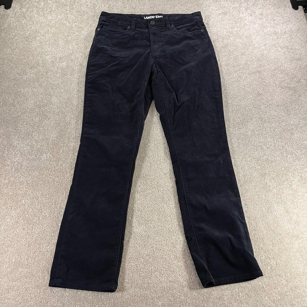 Lands End Corduroy Pants Womens 6 Navy Blue Straight Leg Stretch Wale‎